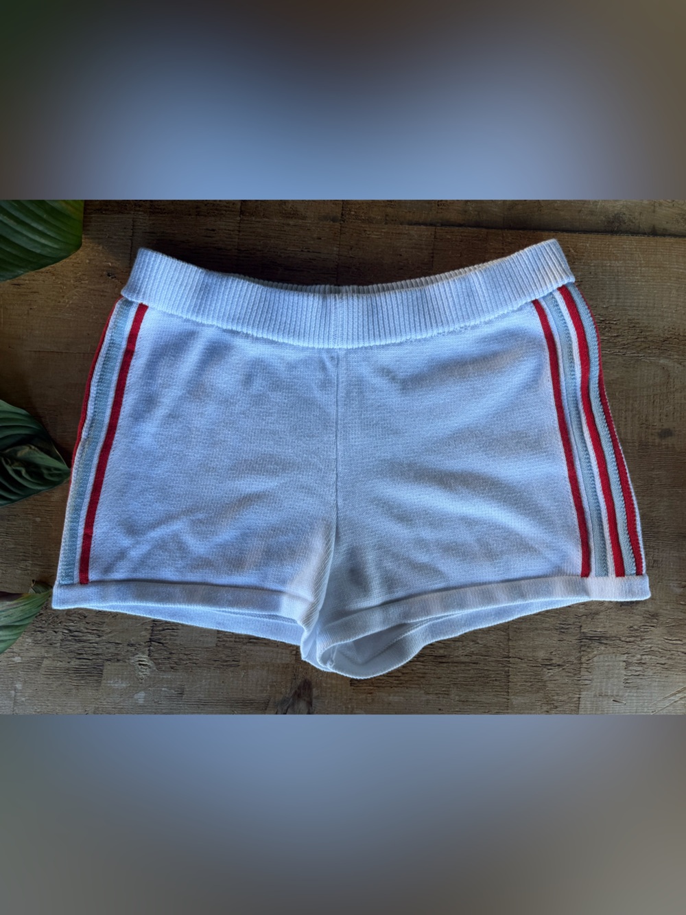 Anthro Daily Practice White Knit Tennis Pickleball Leisure Shorts Red Stripe